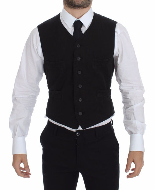 Dolce & Gabbana Elegant Black Cotton Blend Dress Vest - Sandy Store ByNet