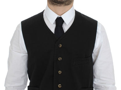 Dolce & Gabbana Elegant Black Cotton Blend Dress Vest - Sandy Store ByNet