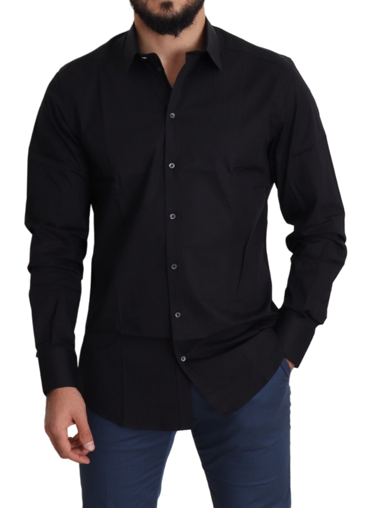 Dolce & Gabbana Elegant Black Cotton Stretch Dress Shirt - Sandy Store ByNet