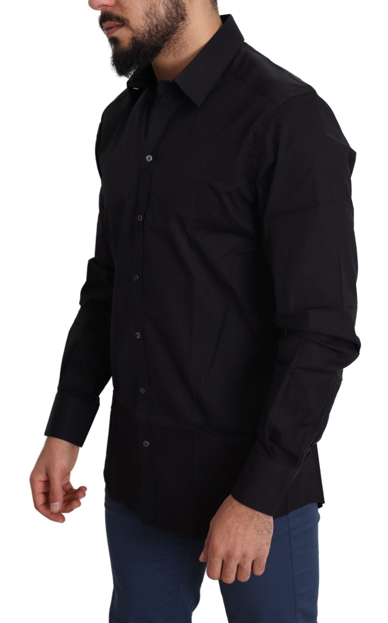 Dolce & Gabbana Elegant Black Cotton Stretch Dress Shirt - Sandy Store ByNet