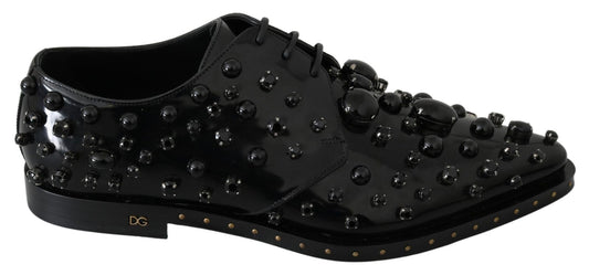 Dolce & Gabbana Elegant Black Crystal Leather Dress Shoes - Sandy Store ByNet