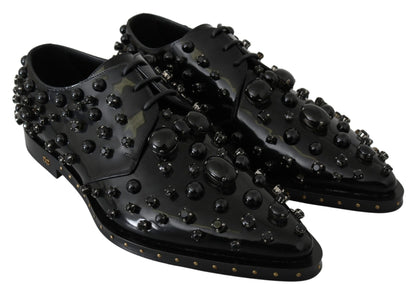 Dolce & Gabbana Elegant Black Crystal Leather Dress Shoes - Sandy Store ByNet