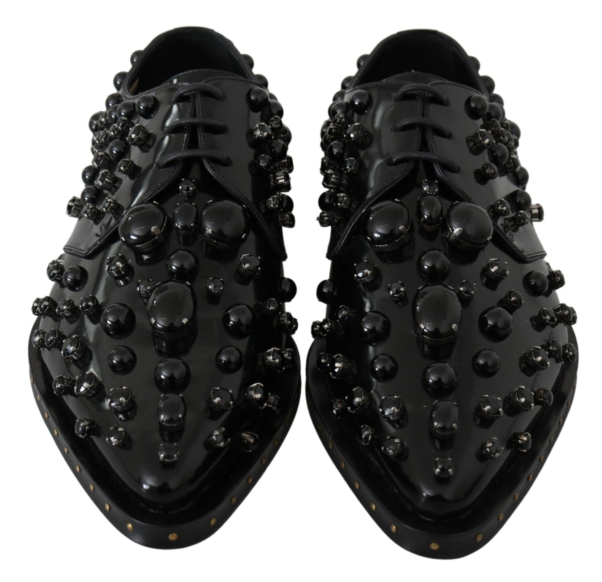 Dolce & Gabbana Elegant Black Crystal Leather Dress Shoes - Sandy Store ByNet