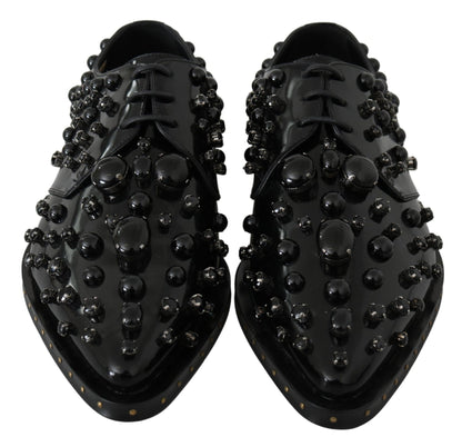 Dolce & Gabbana Elegant Black Crystal Leather Dress Shoes - Sandy Store ByNet