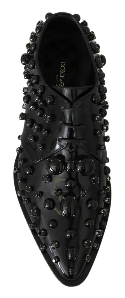 Dolce & Gabbana Elegant Black Crystal Leather Dress Shoes - Sandy Store ByNet