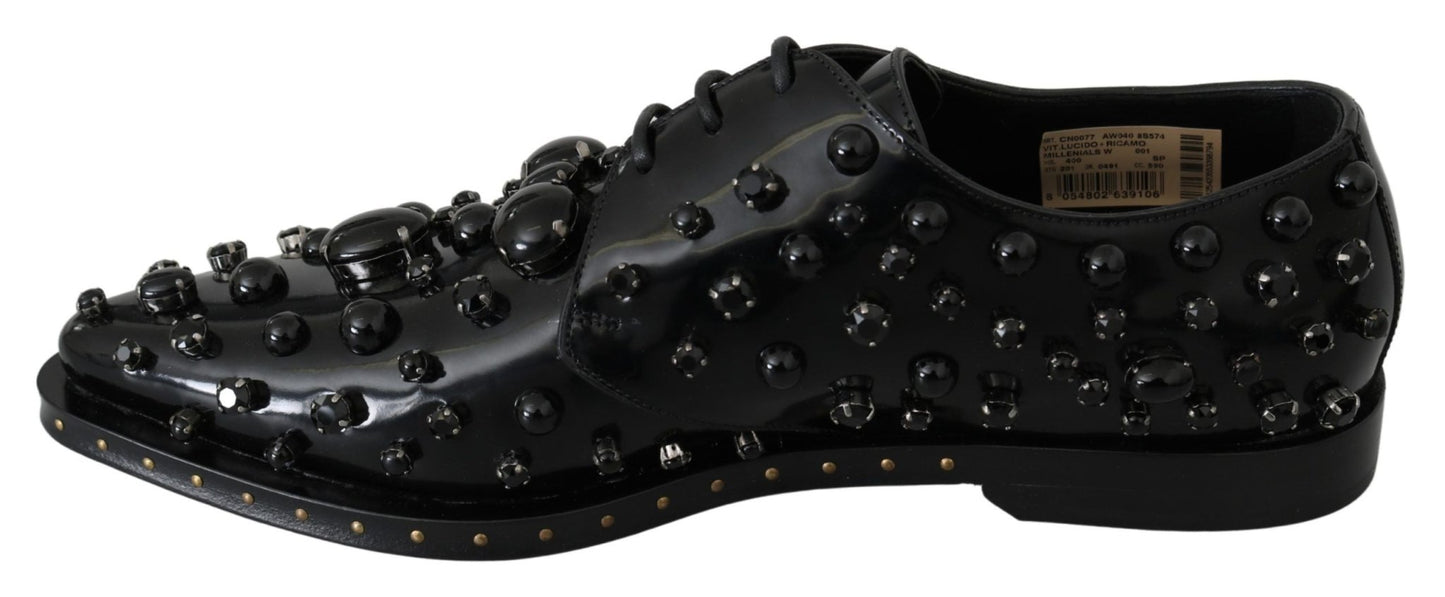 Dolce & Gabbana Elegant Black Crystal Leather Dress Shoes - Sandy Store ByNet