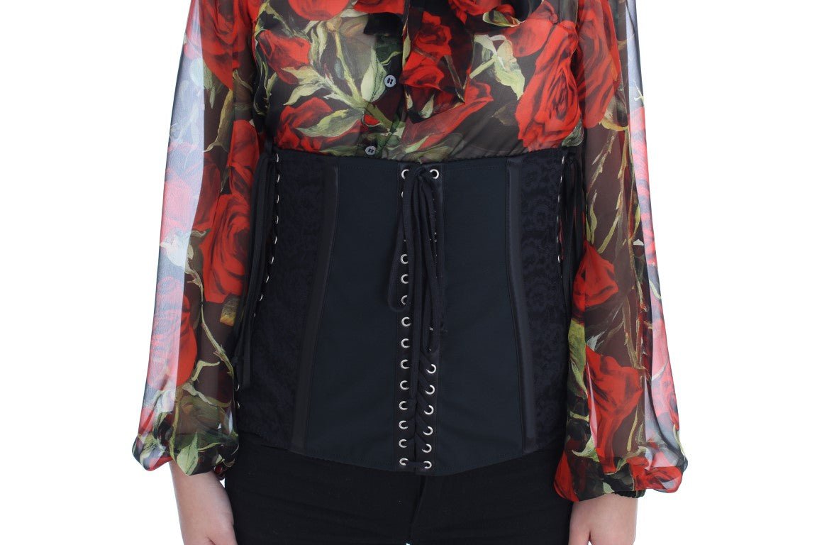 Dolce & Gabbana Elegant Black Floral Brocade Corset Belt - Sandy Store ByNet