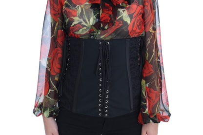 Dolce & Gabbana Elegant Black Floral Brocade Corset Belt - Sandy Store ByNet