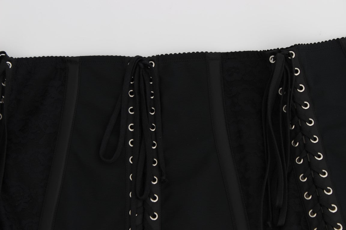 Dolce & Gabbana Elegant Black Floral Brocade Corset Belt - Sandy Store ByNet