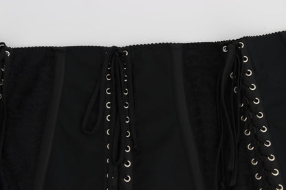 Dolce & Gabbana Elegant Black Floral Brocade Corset Belt - Sandy Store ByNet