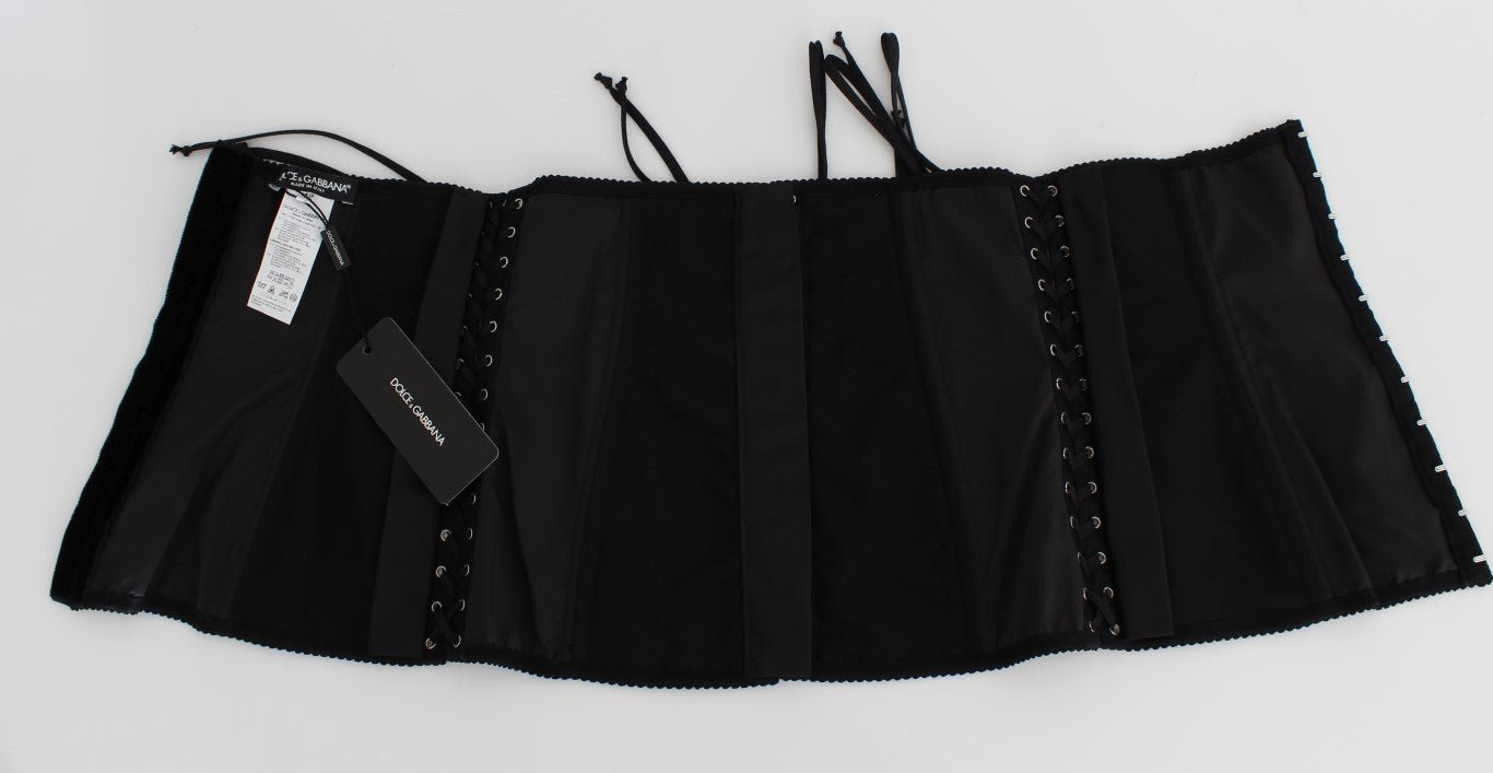 Dolce & Gabbana Elegant Black Floral Brocade Corset Belt - Sandy Store ByNet