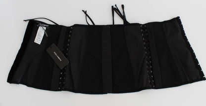 Dolce & Gabbana Elegant Black Floral Brocade Corset Belt - Sandy Store ByNet