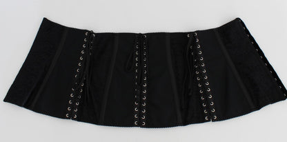 Dolce & Gabbana Elegant Black Floral Brocade Corset Belt - Sandy Store ByNet