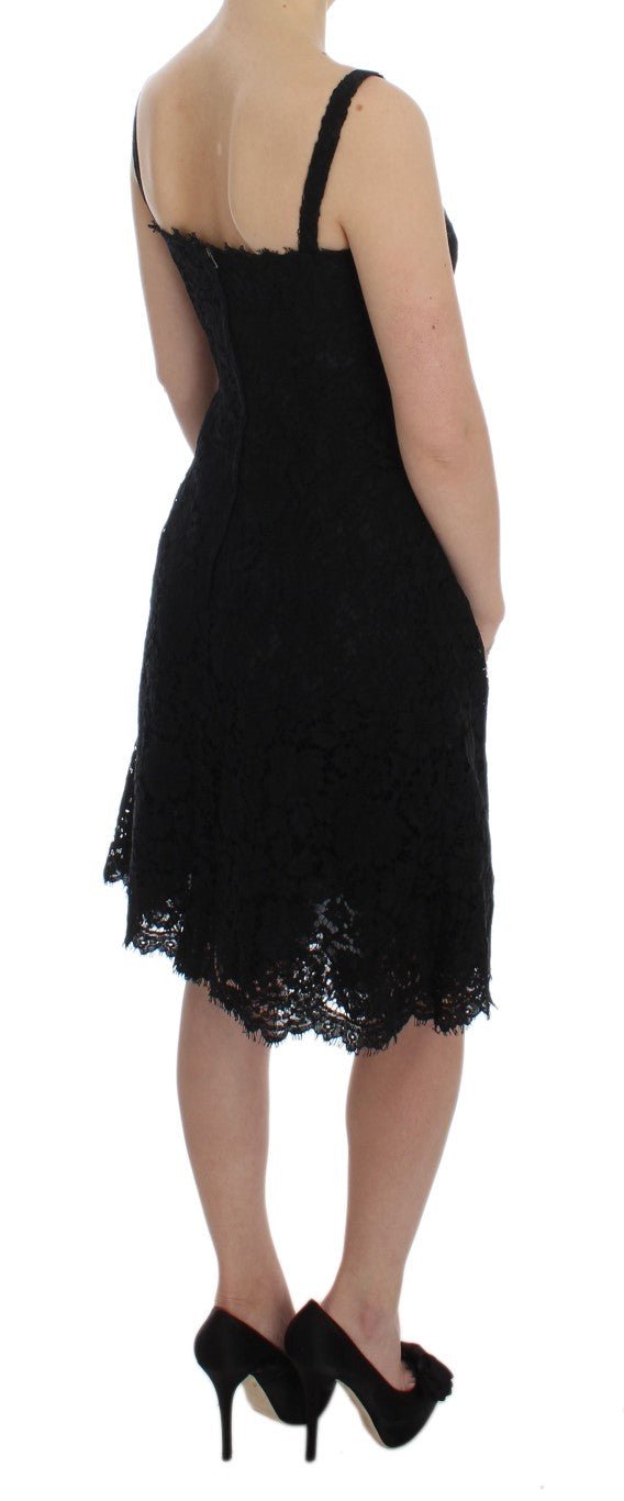 Dolce & Gabbana Elegant Black Floral Lace Knee - Length Dress - Sandy Store ByNet