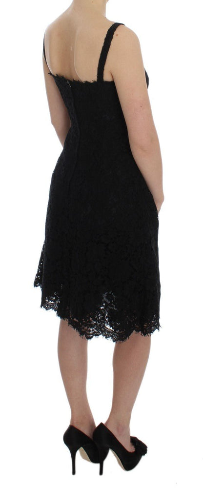 Dolce & Gabbana Elegant Black Floral Lace Knee - Length Dress - Sandy Store ByNet