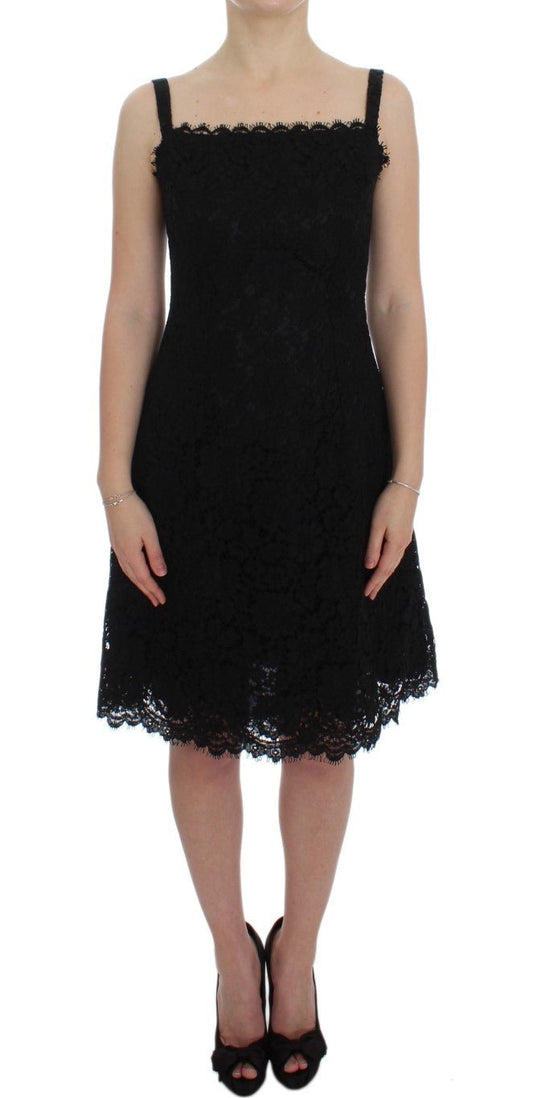 Dolce & Gabbana Elegant Black Floral Lace Knee - Length Dress - Sandy Store ByNet