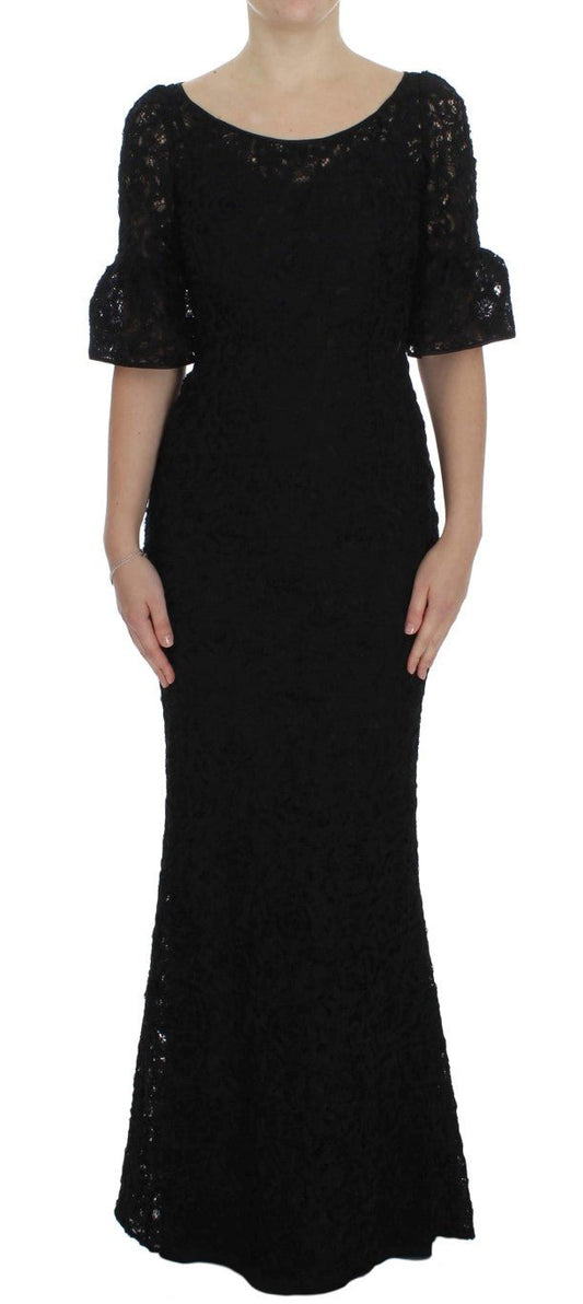Dolce & Gabbana Elegant Black Floral Lace Maxi Dress - Sandy Store ByNet