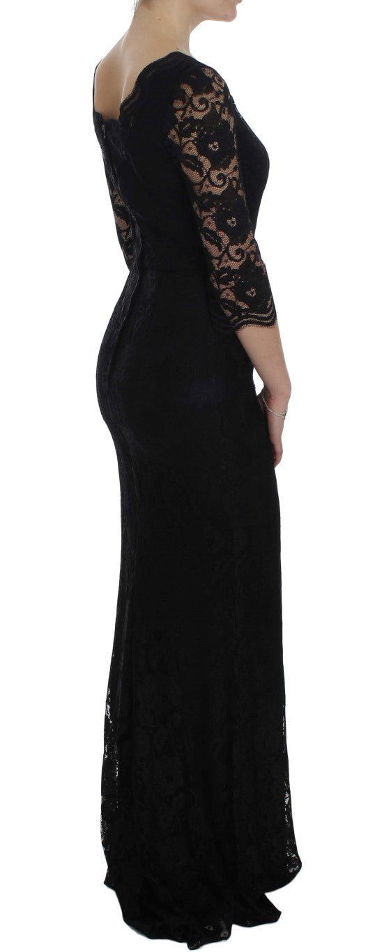 Dolce & Gabbana Elegant Black Floral Lace Maxi Dress - Sandy Store ByNet