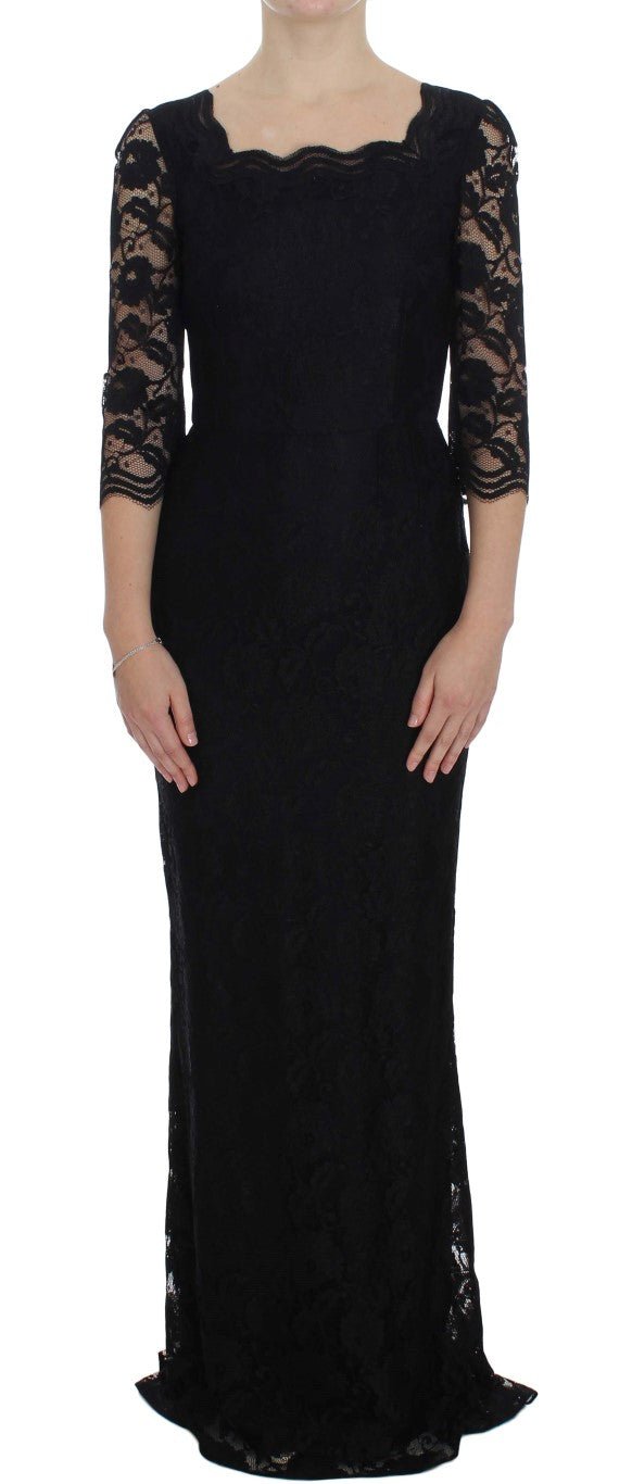 Dolce & Gabbana Elegant Black Floral Lace Maxi Dress - Sandy Store ByNet