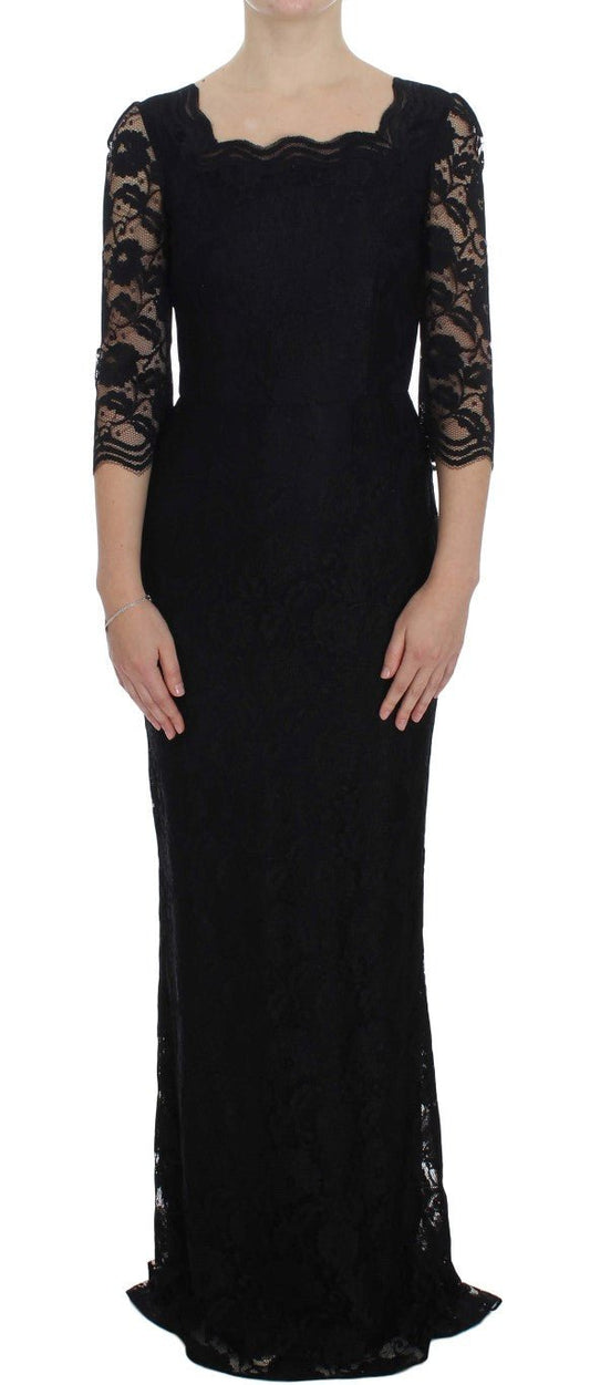 Dolce & Gabbana Elegant Black Floral Lace Maxi Dress - Sandy Store ByNet