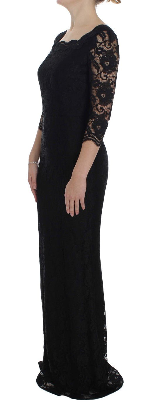 Dolce & Gabbana Elegant Black Floral Lace Maxi Dress - Sandy Store ByNet