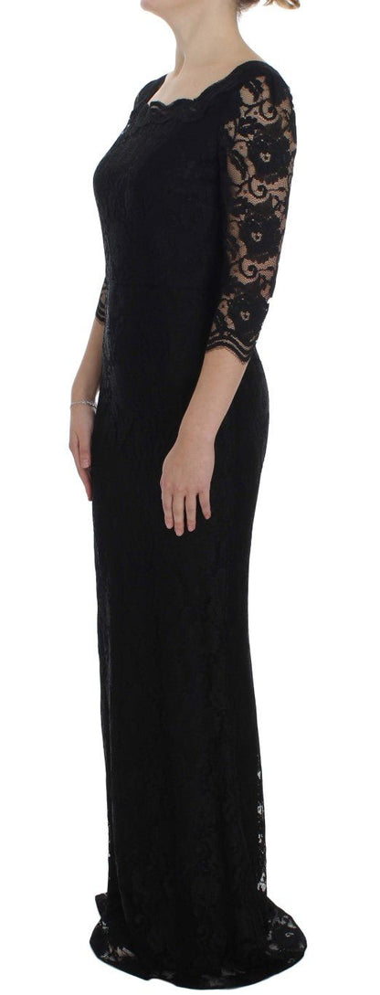 Dolce & Gabbana Elegant Black Floral Lace Maxi Dress - Sandy Store ByNet