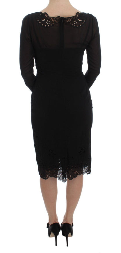 Dolce & Gabbana Elegant Black Floral Lace Sheath Dress - Sandy Store ByNet