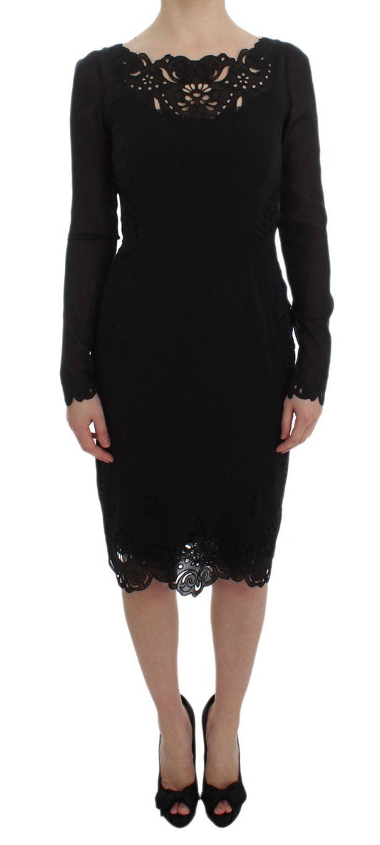 Dolce & Gabbana Elegant Black Floral Lace Sheath Dress - Sandy Store ByNet
