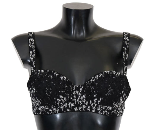 Dolce & Gabbana Elegant Black Floral Lace Silk Bra - Sandy Store ByNet