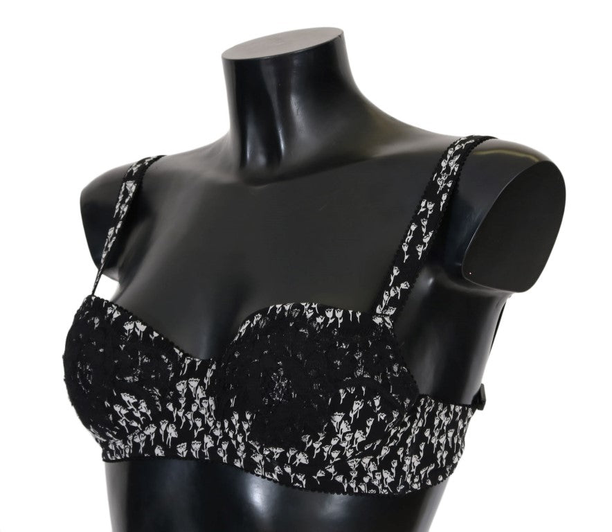 Dolce & Gabbana Elegant Black Floral Lace Silk Bra - Sandy Store ByNet