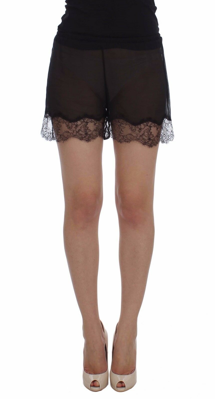 Dolce & Gabbana Elegant Black Floral Lace Silk Shorts - Sandy Store ByNet