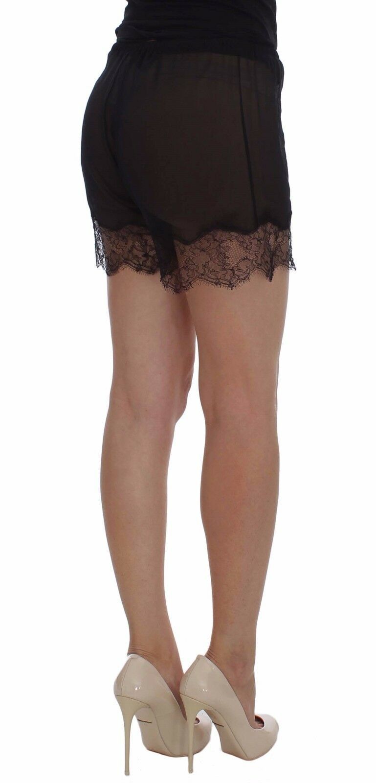 Dolce & Gabbana Elegant Black Floral Lace Silk Shorts - Sandy Store ByNet