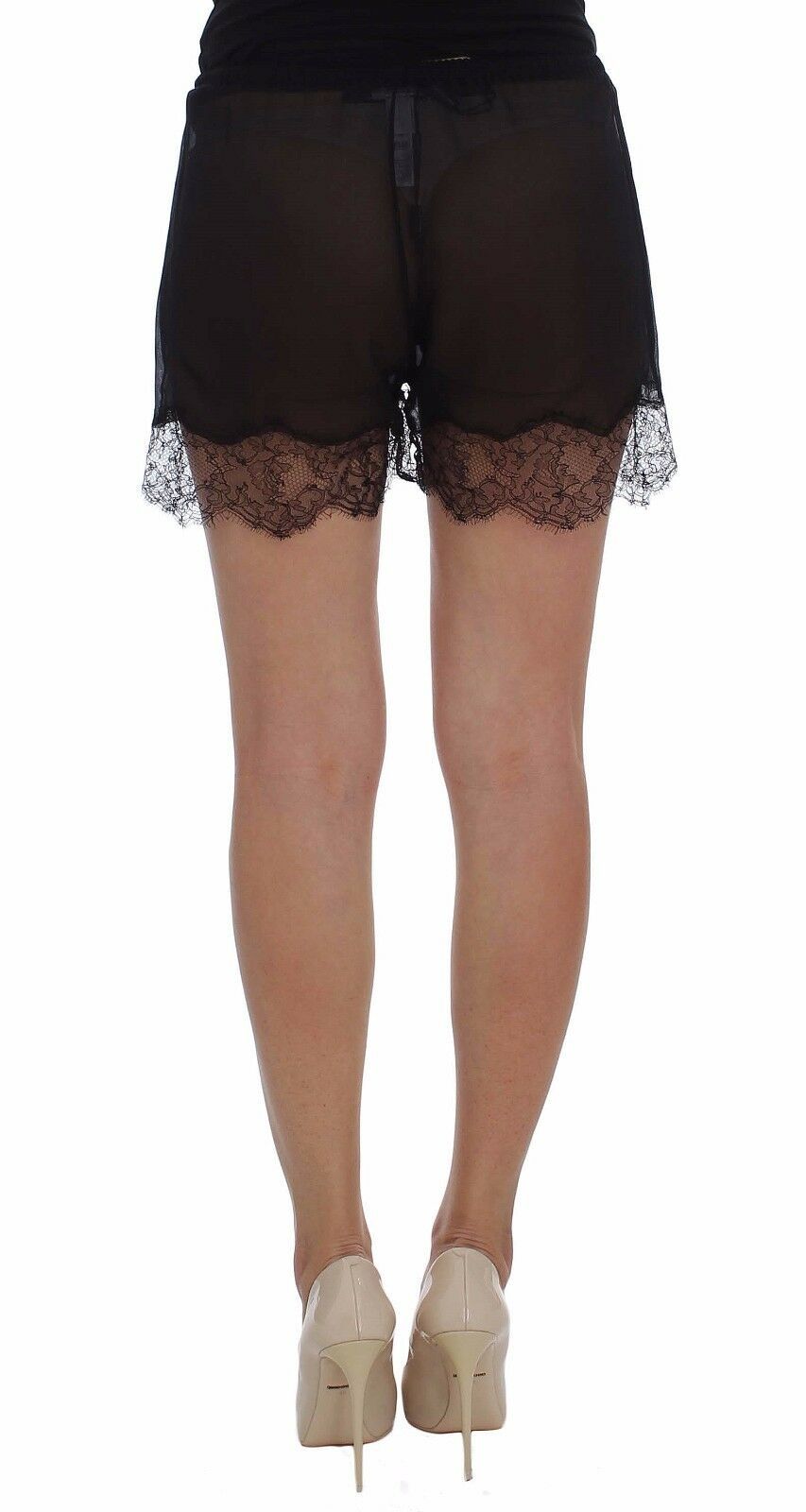 Dolce & Gabbana Elegant Black Floral Lace Silk Shorts - Sandy Store ByNet