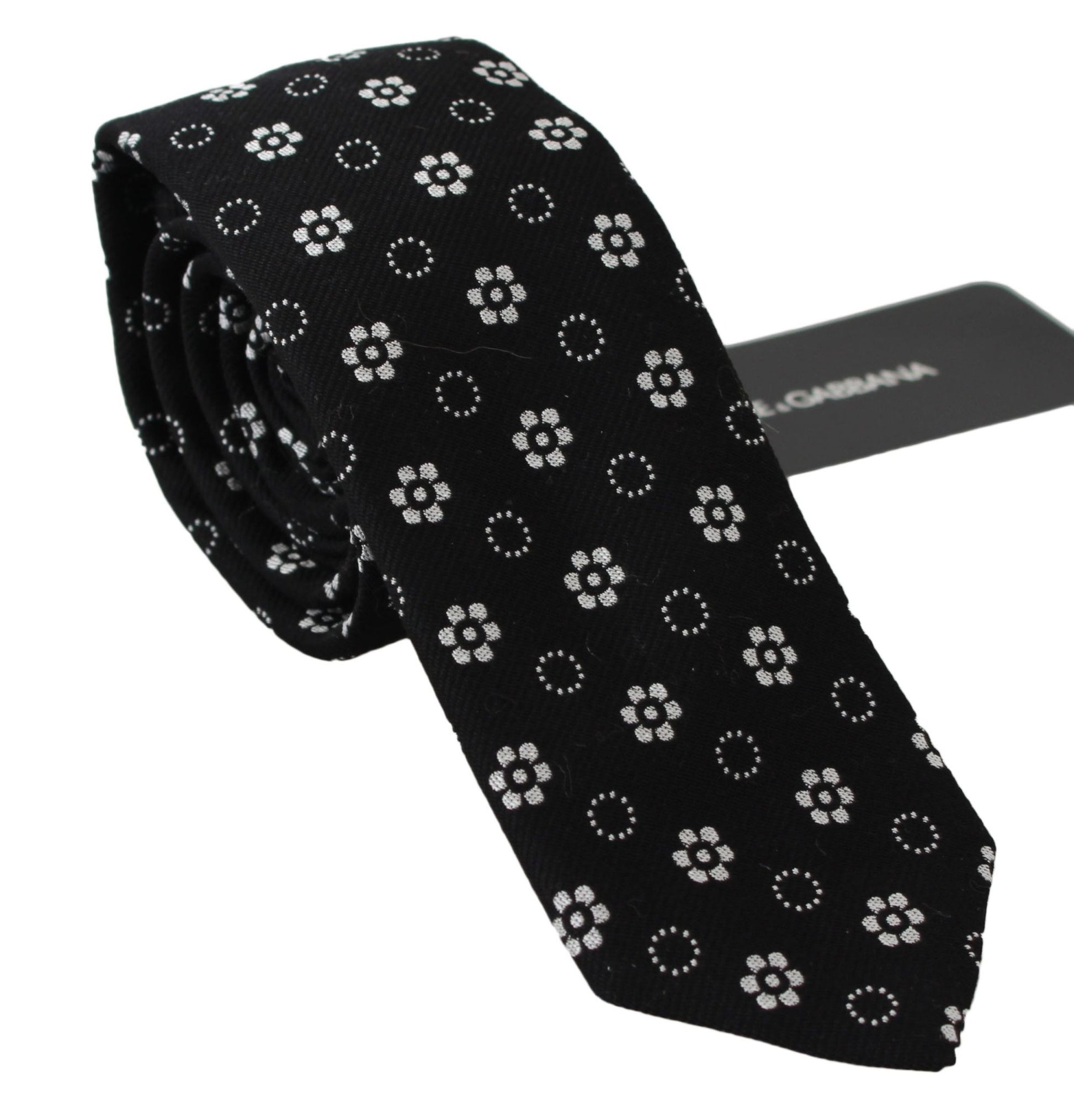 Dolce & Gabbana Elegant Black Floral Silk Necktie - Sandy Store ByNet