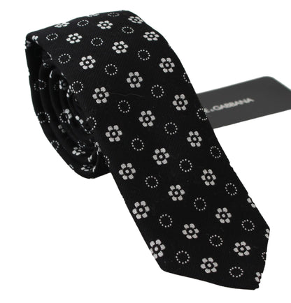 Dolce & Gabbana Elegant Black Floral Silk Necktie - Sandy Store ByNet
