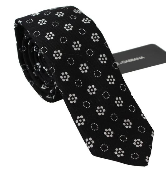 Dolce & Gabbana Elegant Black Floral Silk Necktie - Sandy Store ByNet