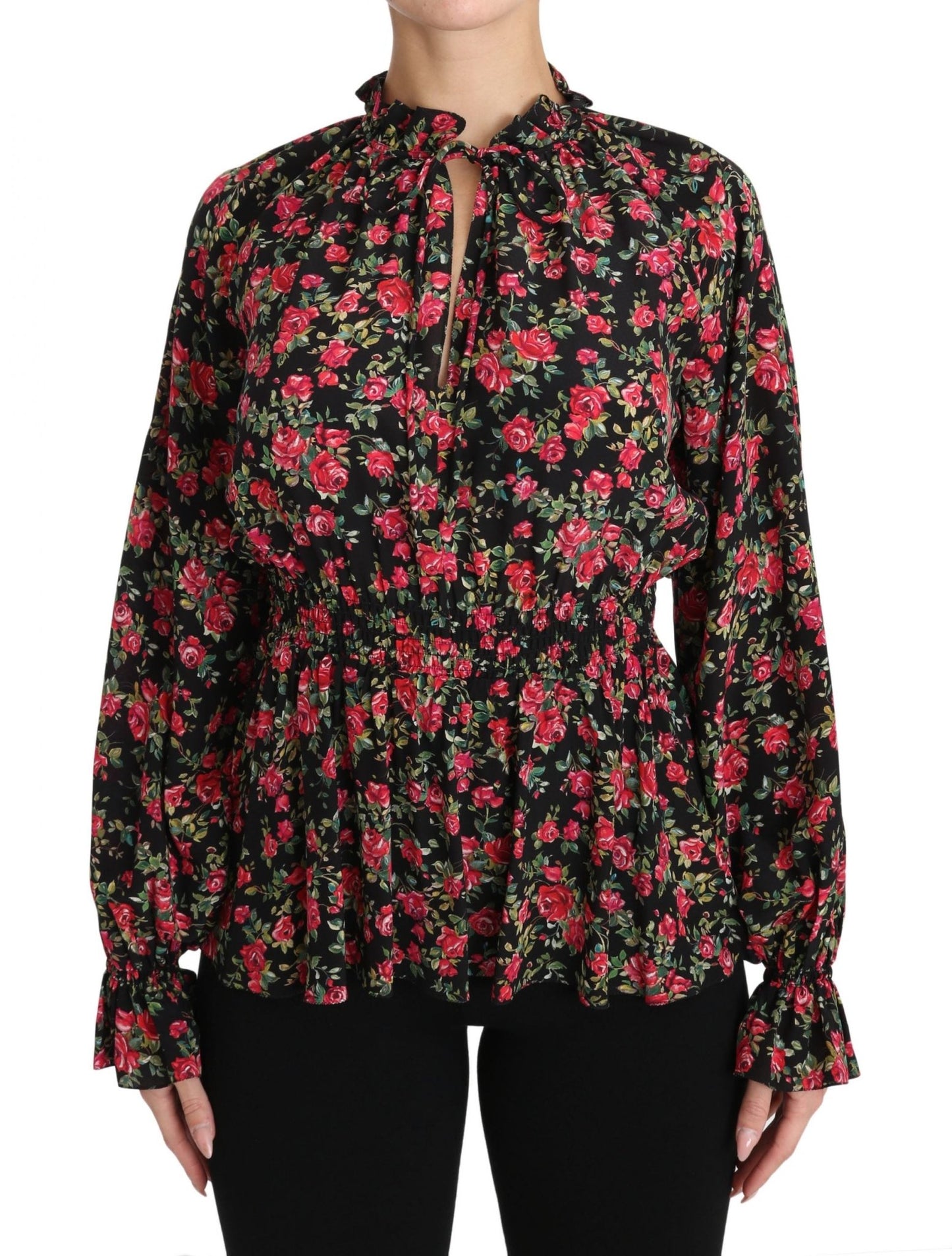 Dolce & Gabbana Elegant Black Floral Silk Shirt - Sandy Store ByNet