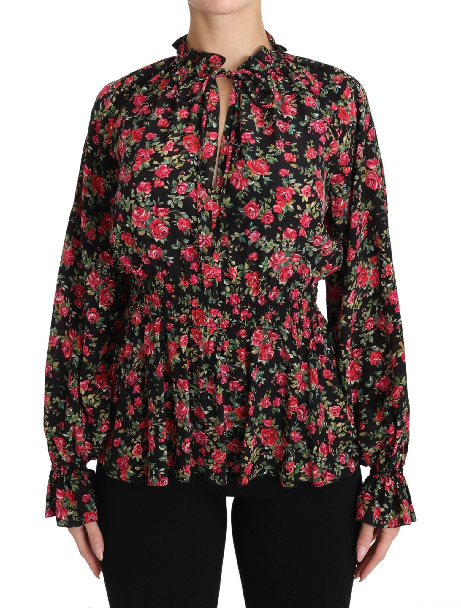 Dolce & Gabbana Elegant Black Floral Silk Shirt - Sandy Store ByNet