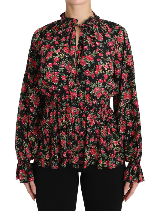 Dolce & Gabbana Elegant Black Floral Silk Shirt - Sandy Store ByNet