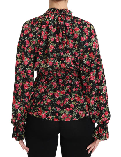 Dolce & Gabbana Elegant Black Floral Silk Shirt - Sandy Store ByNet