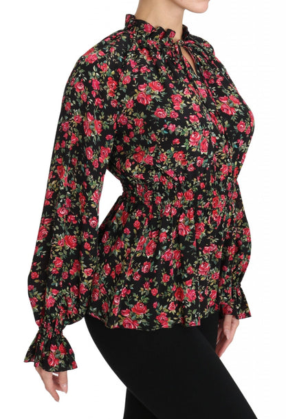 Dolce & Gabbana Elegant Black Floral Silk Shirt - Sandy Store ByNet