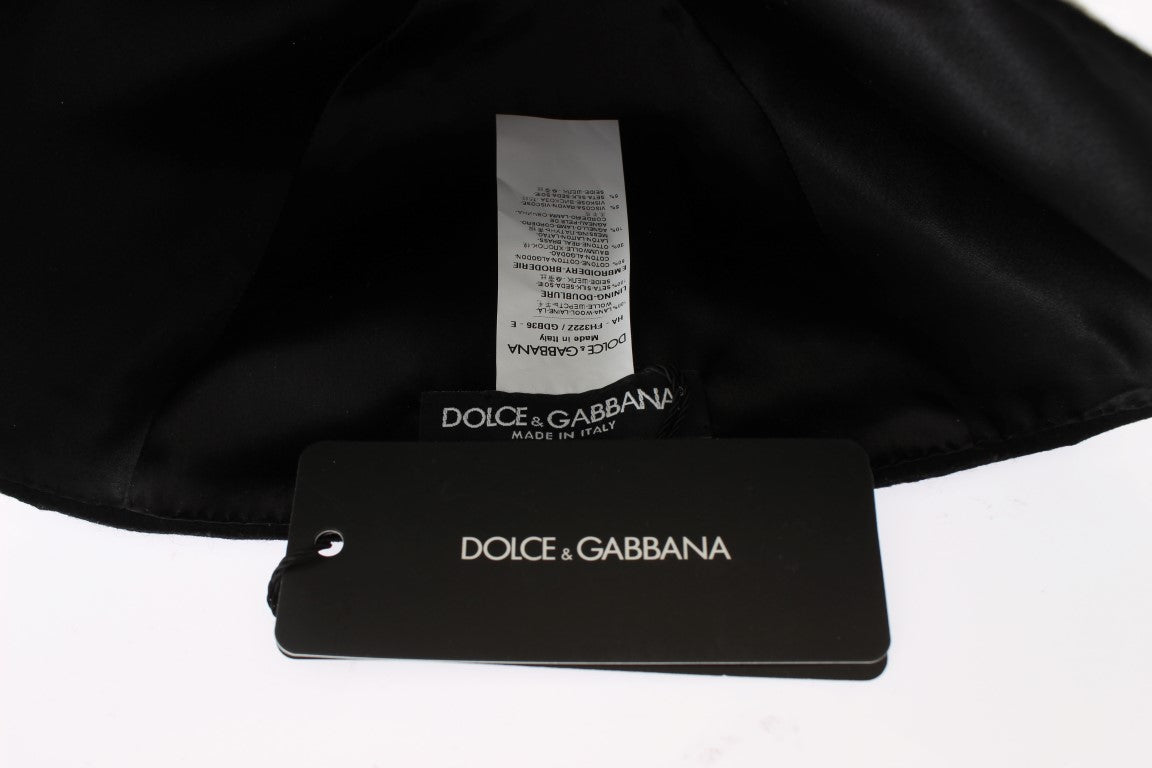 Dolce & Gabbana Elegant Black Floral Wool Cloche Hat - Sandy Store ByNet
