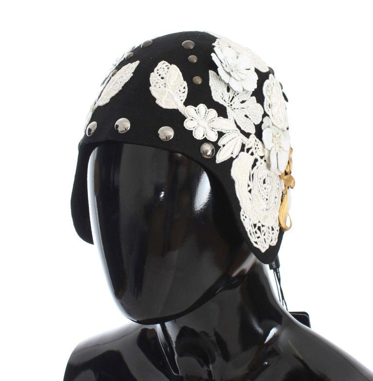 Dolce & Gabbana Elegant Black Floral Wool Cloche Hat - Sandy Store ByNet