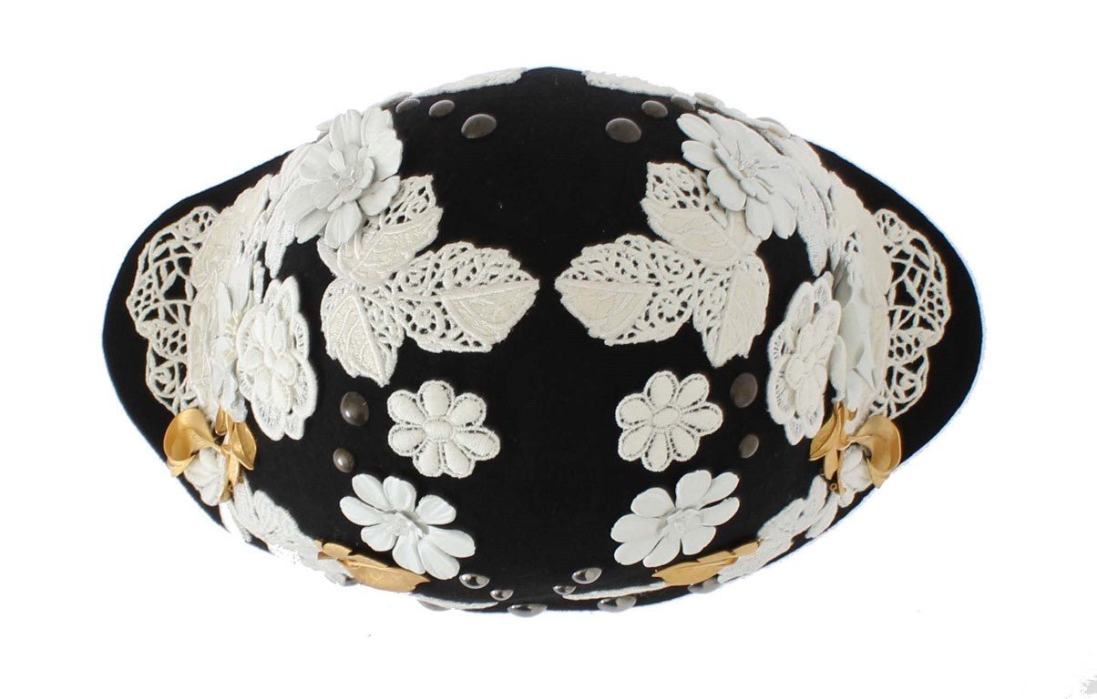 Dolce & Gabbana Elegant Black Floral Wool Cloche Hat - Sandy Store ByNet