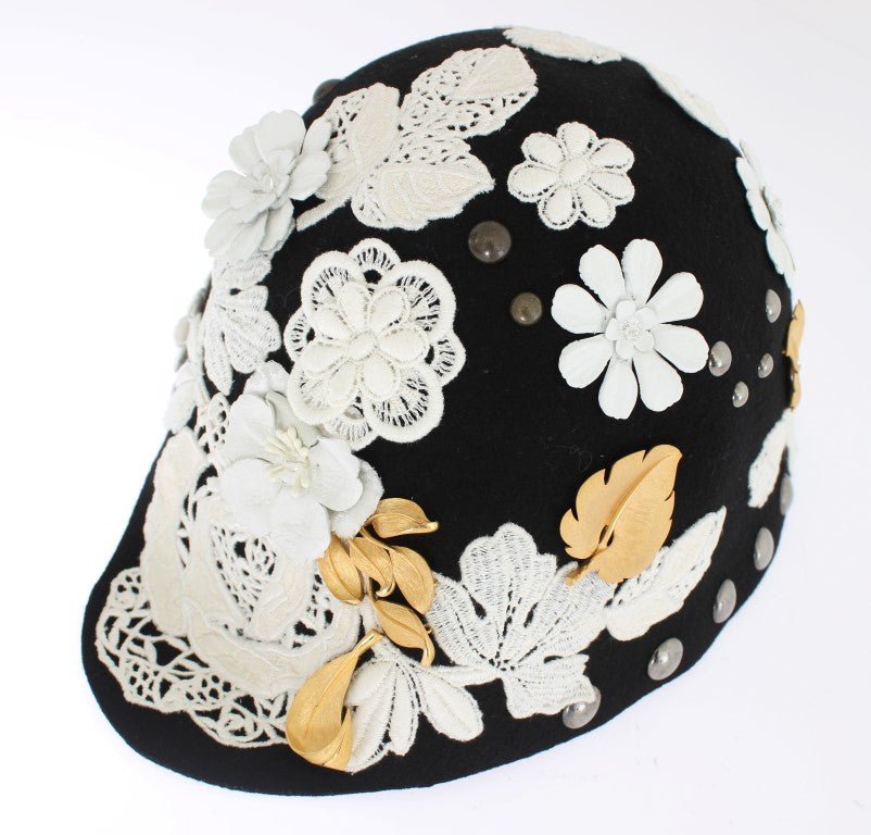 Dolce & Gabbana Elegant Black Floral Wool Cloche Hat - Sandy Store ByNet
