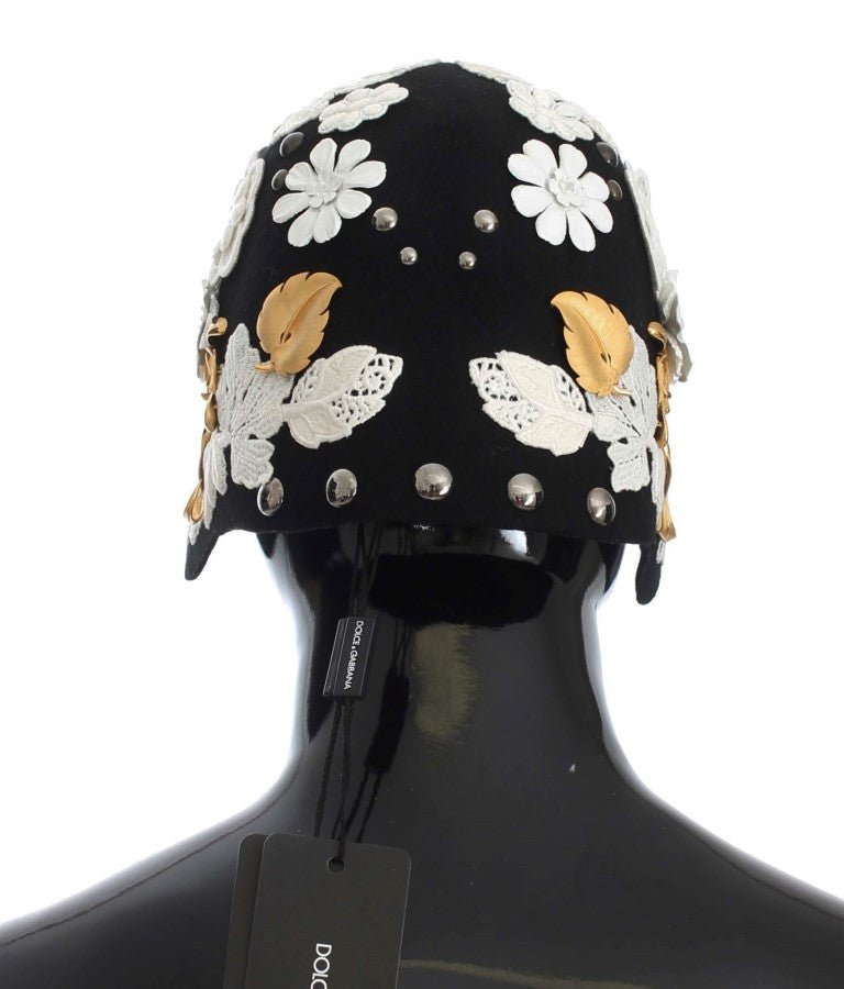 Dolce & Gabbana Elegant Black Floral Wool Cloche Hat - Sandy Store ByNet