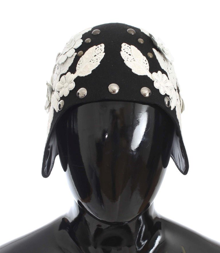 Dolce & Gabbana Elegant Black Floral Wool Cloche Hat - Sandy Store ByNet