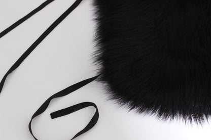 Dolce & Gabbana Elegant Black Fox Fur Silk Shoulder Wrap - Sandy Store ByNet