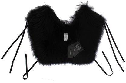 Dolce & Gabbana Elegant Black Fox Fur Silk Shoulder Wrap - Sandy Store ByNet