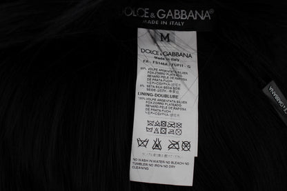Dolce & Gabbana Elegant Black Fox Fur Silk Shoulder Wrap - Sandy Store ByNet